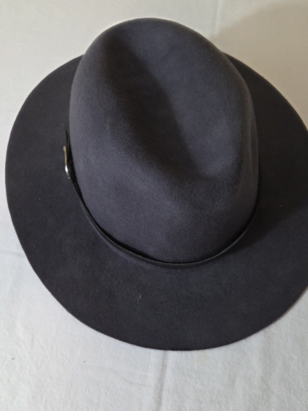 Charcoal Grey Felt Fedora Hat Black Faux Leather Buckle Strap One Size